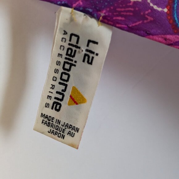 Liz Claiborne Vintage 80's Purple Red Silk Floral Square Scarf Made in Japan - Picture 5 of 8